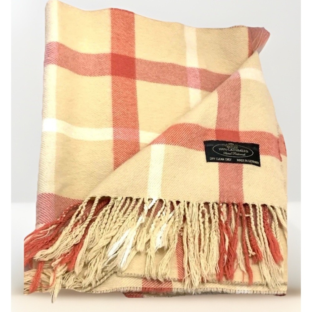 100% Cashmere Scarf Wrap Luxury Plaid Preppy Academia Tailored Nautical 12x68